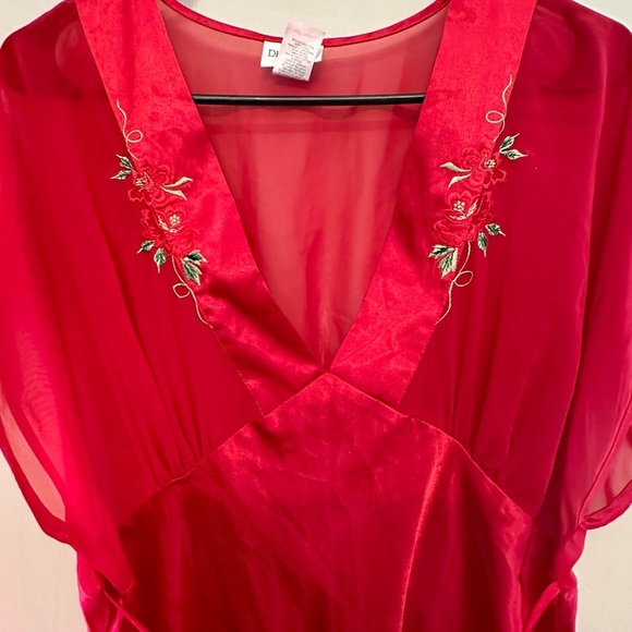 Vintage Other - Vintage Y2K Delicates Vibrant Red Slip Dress with Rose Embroidery Large